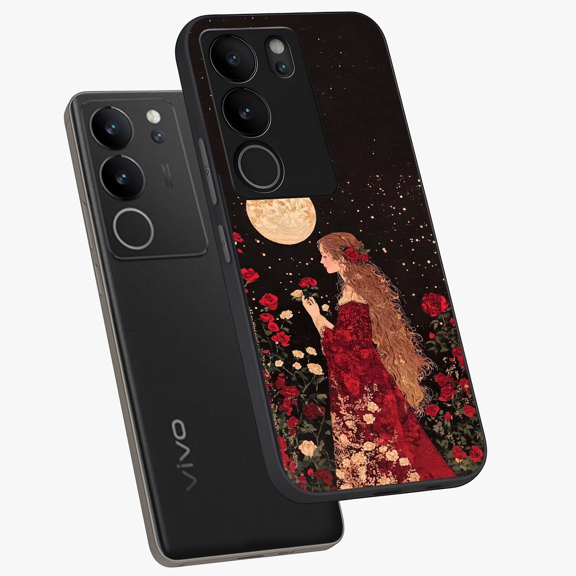 Crimson Dreams Glass Case displayed in angled mockup highlighting soft crimson aesthetic design with artistic theme.