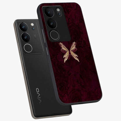 Crimson Fade Butterfly Glass Case displayed in angled mockup highlighting elegant butterfly design with crimson gradient aesthetic.