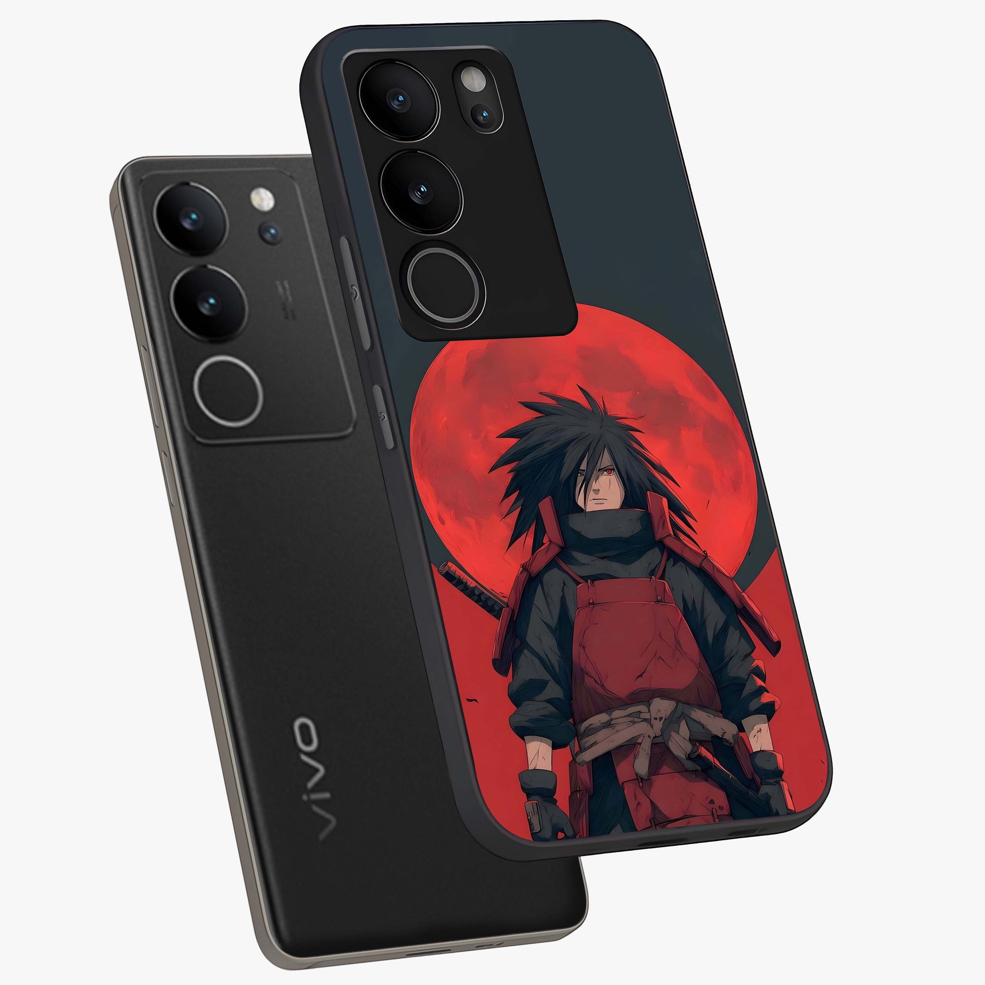 Crimson Moon Warlord Glass Case displayed in angled mockup highlighting dramatic crimson moon design with fantasy aesthetic.