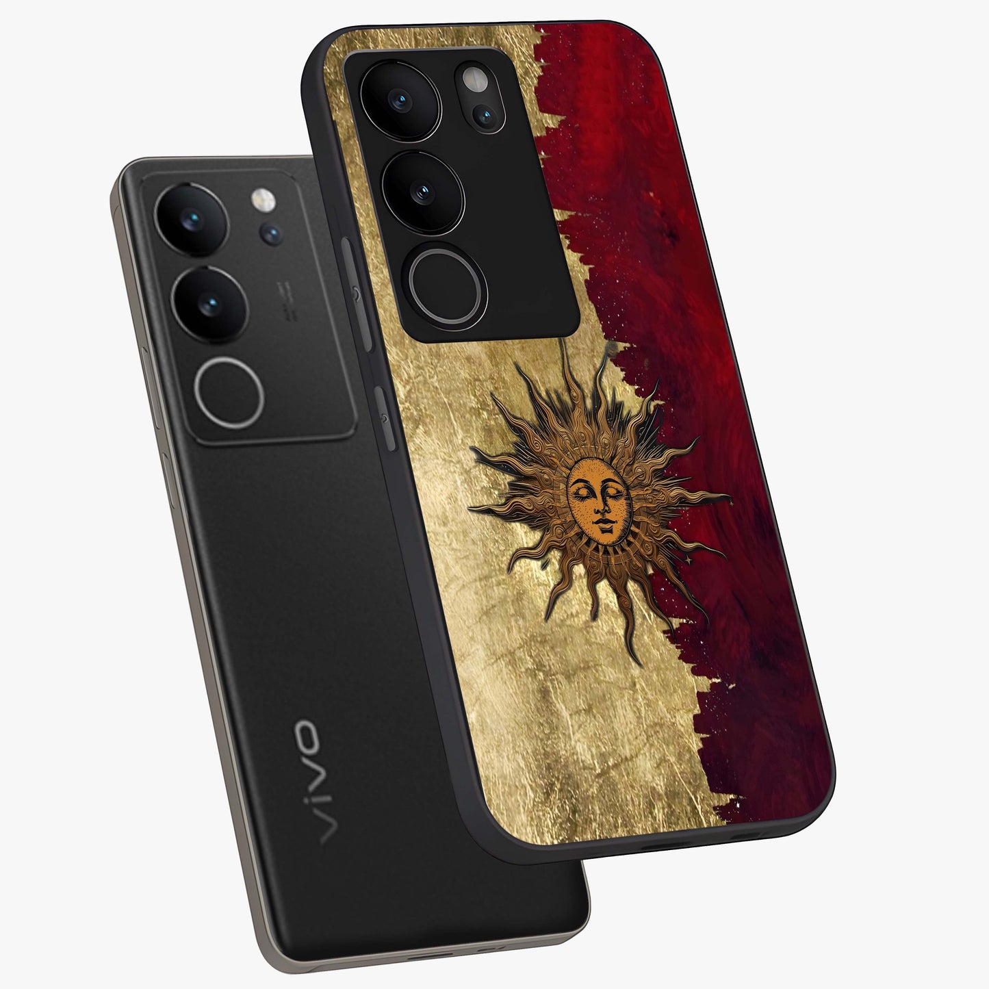 Crimson Sun Majesty Glass Case displayed in angled mockup highlighting majestic crimson sun design with bold aesthetic style.
