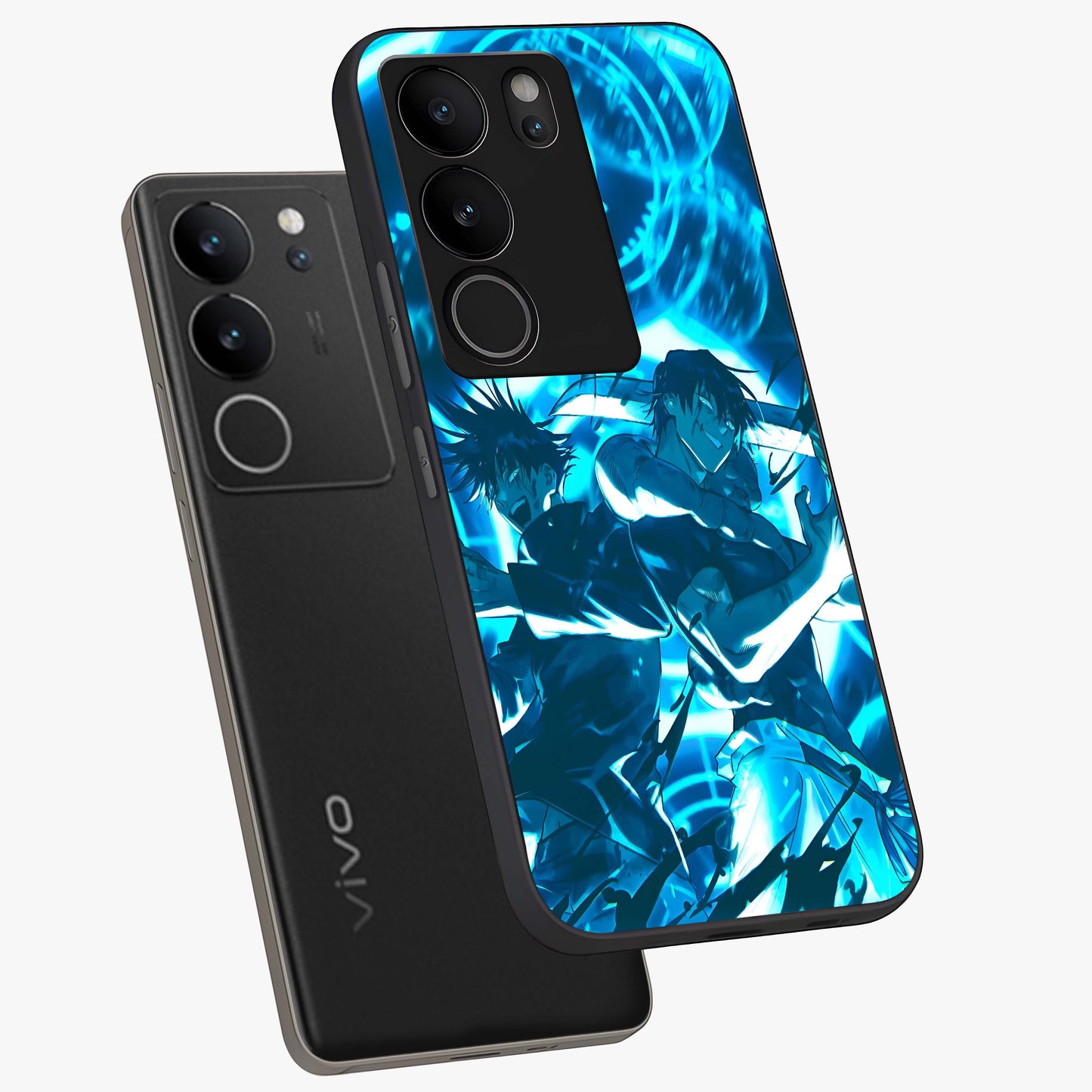 Cursed Energy Clash Glass Case displayed in angled mockup highlighting powerful battle inspired graphic with anime style aesthetic.