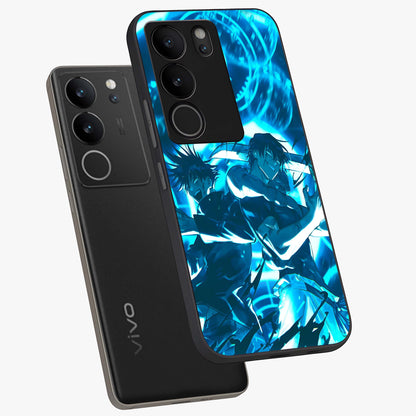 Cursed Energy Clash Glass Case displayed in angled mockup highlighting powerful battle inspired graphic with anime style aesthetic.