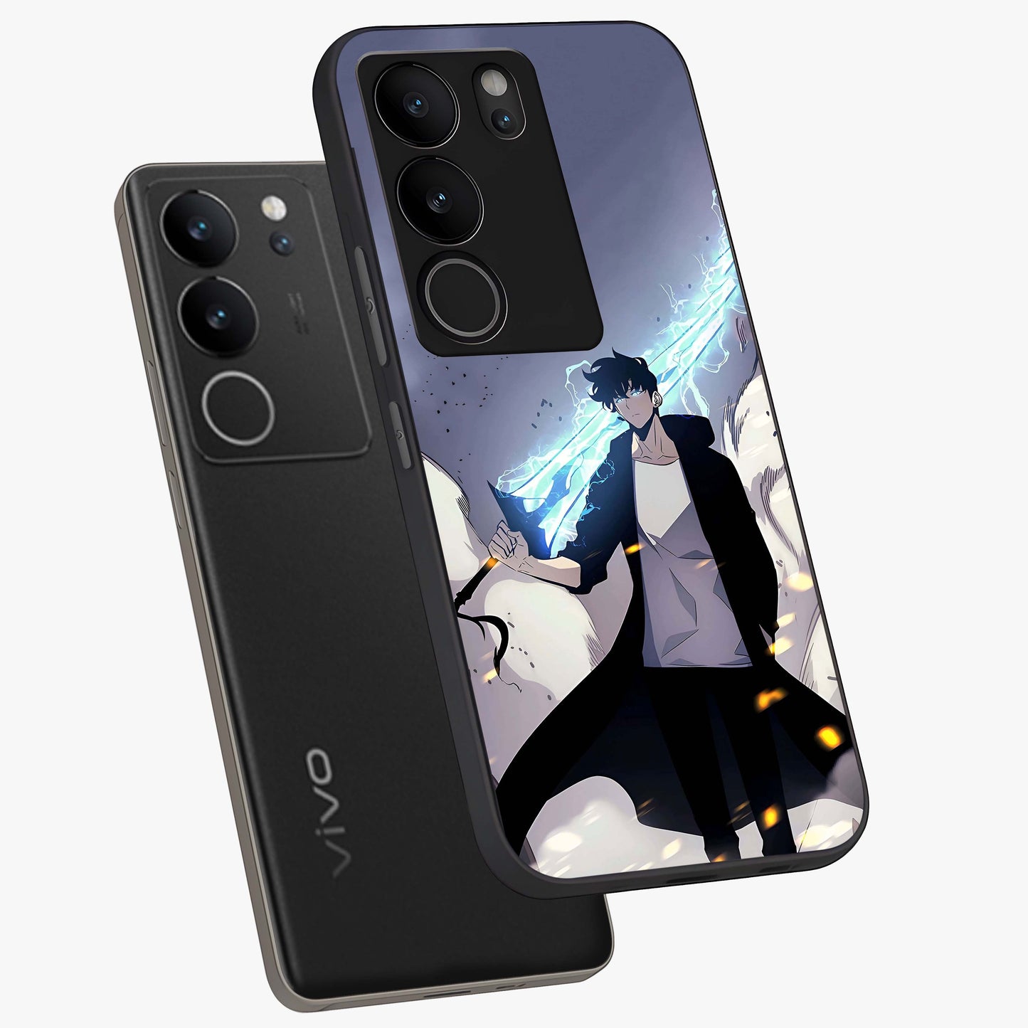 Dark Lightning Anime Warrior Glass Case displayed in angled mockup highlighting powerful lightning themed anime illustration.