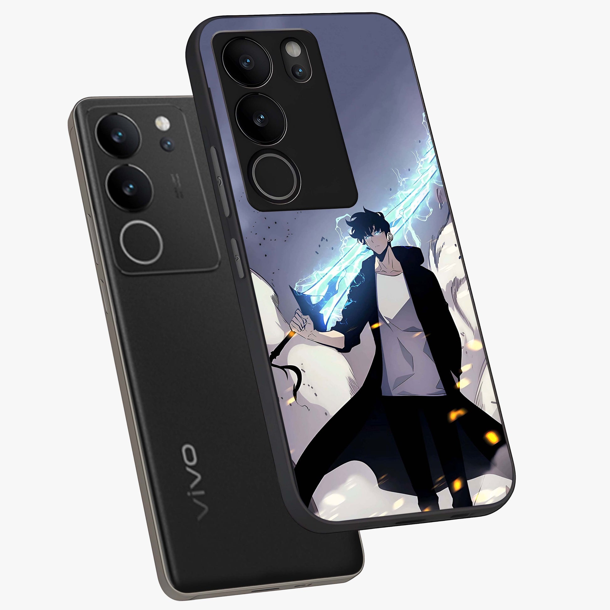 Dark Lightning Anime Warrior Glass Case displayed in angled mockup highlighting powerful lightning themed anime illustration.