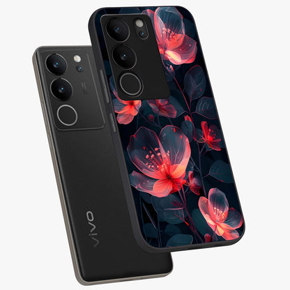 Dark Shade of Flower Glass Case displayed in angled mockup highlighting moody floral illustration with aesthetic dark tones.