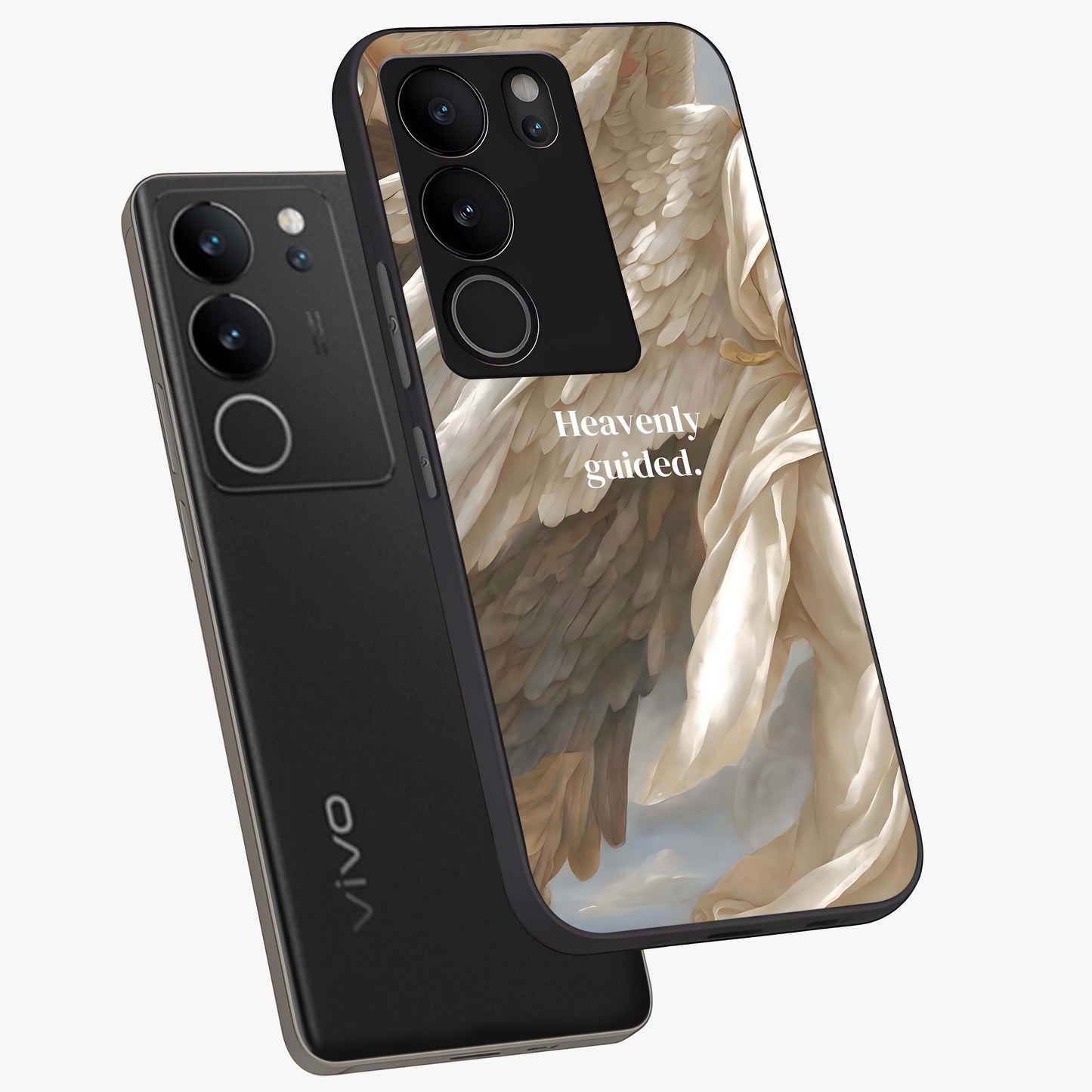 Divine Winged Grace Glass Case displayed in angled mockup highlighting graceful wing design with divine aesthetic style.