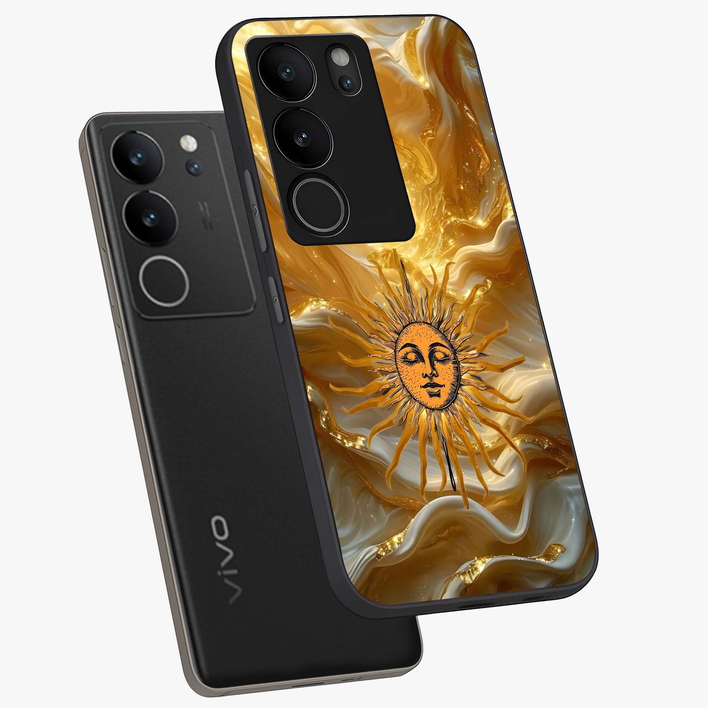 Eternal Golden Glow Glass Case displayed in angled mockup highlighting glowing golden aesthetic design with elegant style.