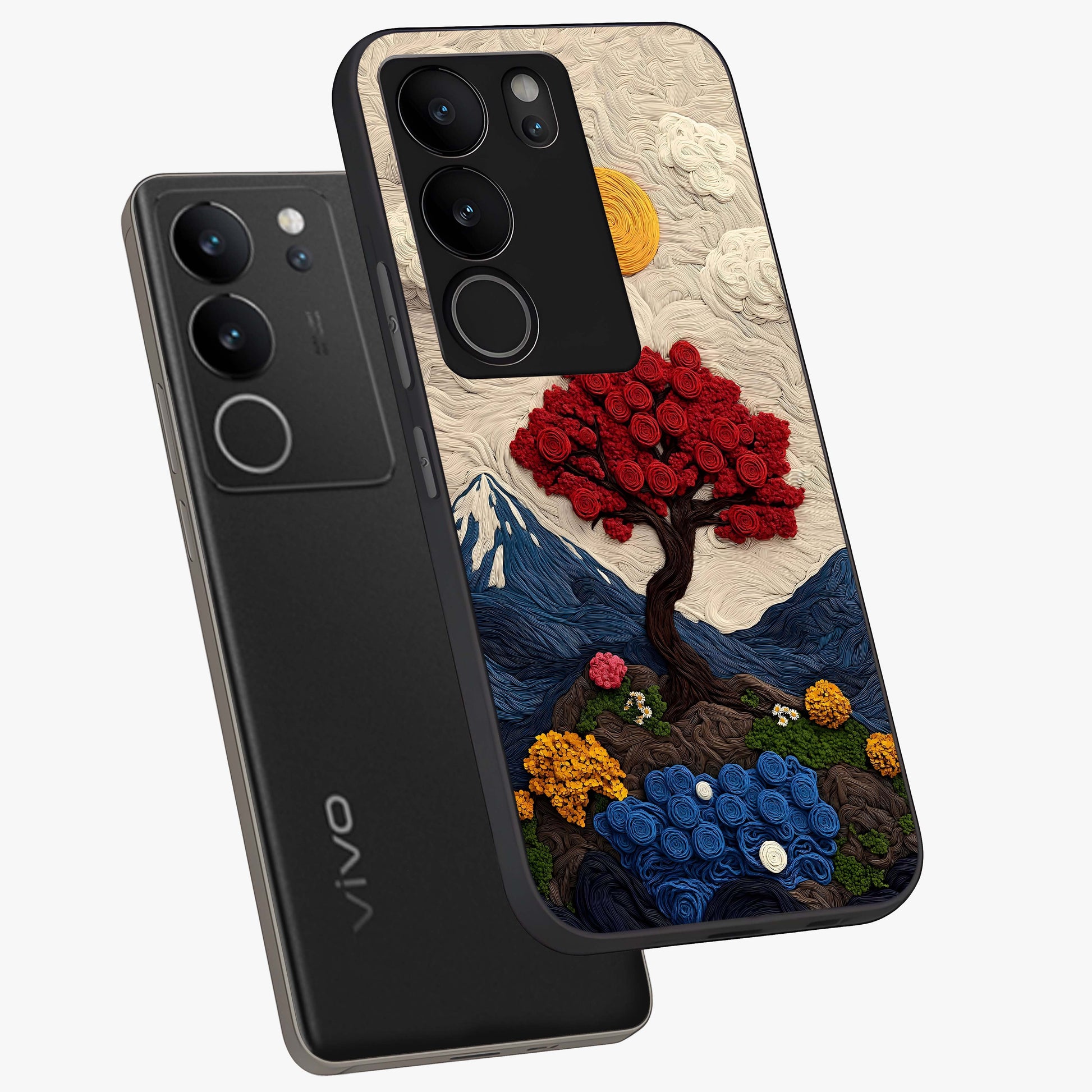 Eternal Nature Tapestry Glass Case displayed in angled mockup highlighting detailed botanical pattern with artistic aesthetic.