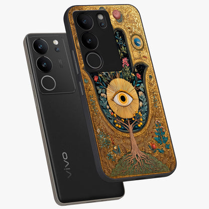 Ethereal Evil Eye Glass Case displayed in angled mockup highlighting protective evil eye symbol with spiritual aesthetic design.
