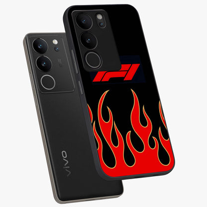 Fire F11 Glass Case displayed in angled mockup highlighting bold fire inspired graphic with energetic aesthetic style.