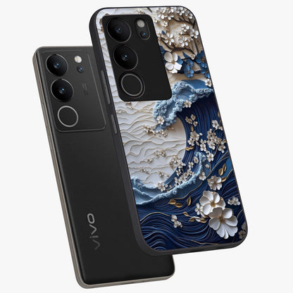 Floral Wave Origami Glass Case displayed in angled mockup highlighting geometric origami flower design with modern aesthetic style.