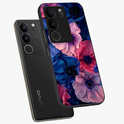Flower Paper Art Pattern Glass Case displayed in angled mockup highlighting layered paper flower design with artistic aesthetic.