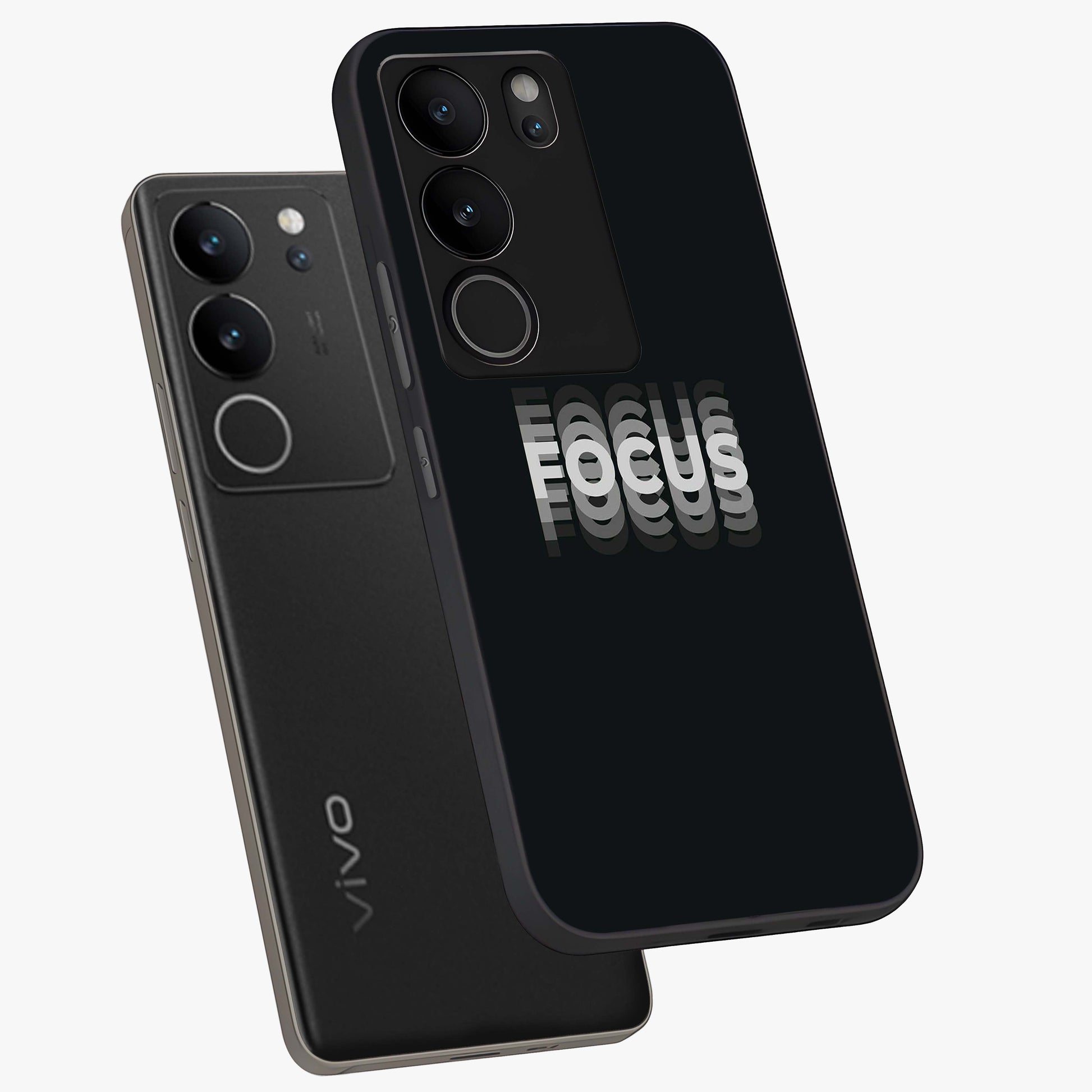 Focus Mode On Glass Case displayed in angled mockup highlighting clean minimal text artwork with modern aesthetic style.