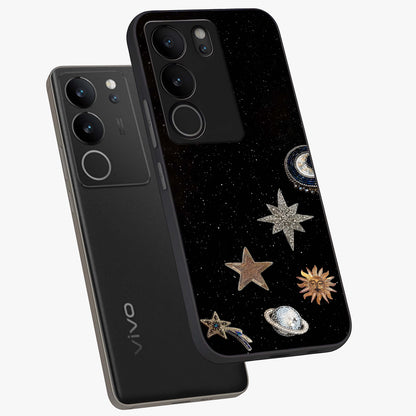 Galactic Charm Glow Glass Case displayed in angled mockup highlighting luminous galaxy inspired design with dreamy aesthetic.