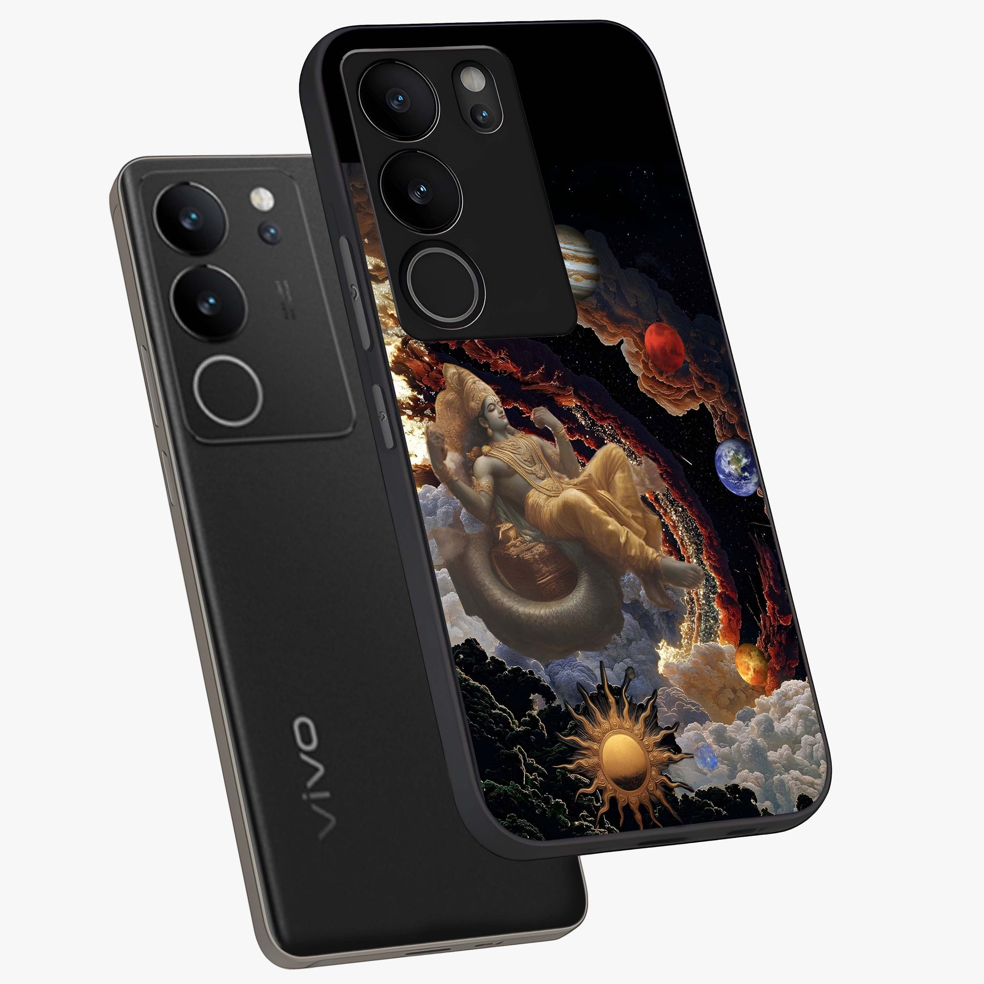 Galactic Divine God Glass Case displayed in angled mockup highlighting powerful celestial deity illustration with galactic aesthetic.