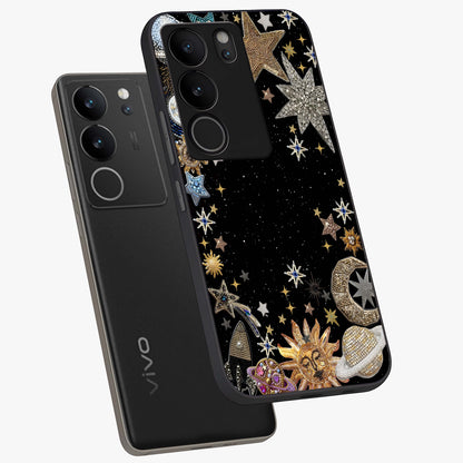 Galactic Jewel Stars Glass Case displayed in angled mockup highlighting shining celestial star design with cosmic aesthetic style.