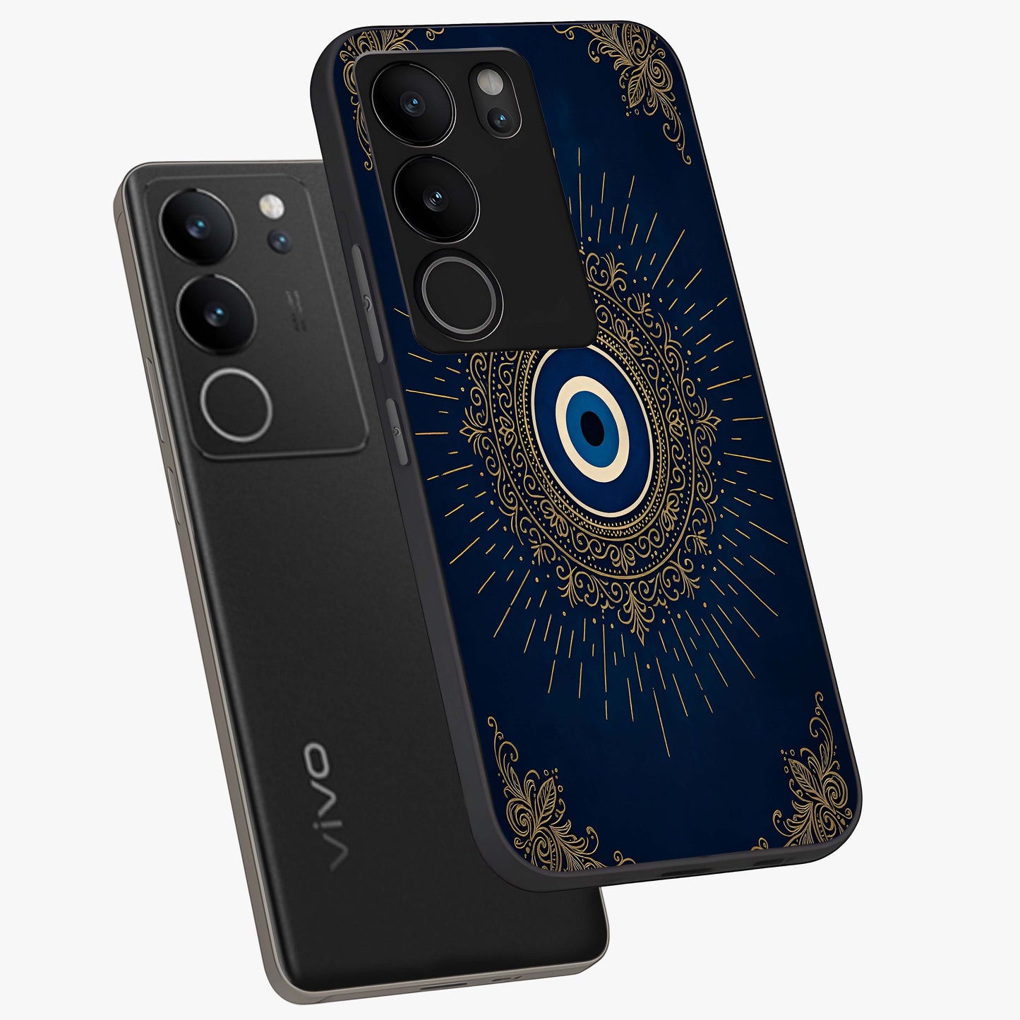 Golden Celestial Charm Glass Case displayed in angled mockup highlighting sparkling cosmic charm design with celestial aesthetic.