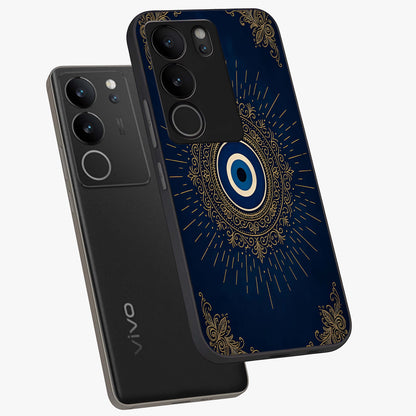 Golden Celestial Charm Glass Case displayed in angled mockup highlighting sparkling cosmic charm design with celestial aesthetic.