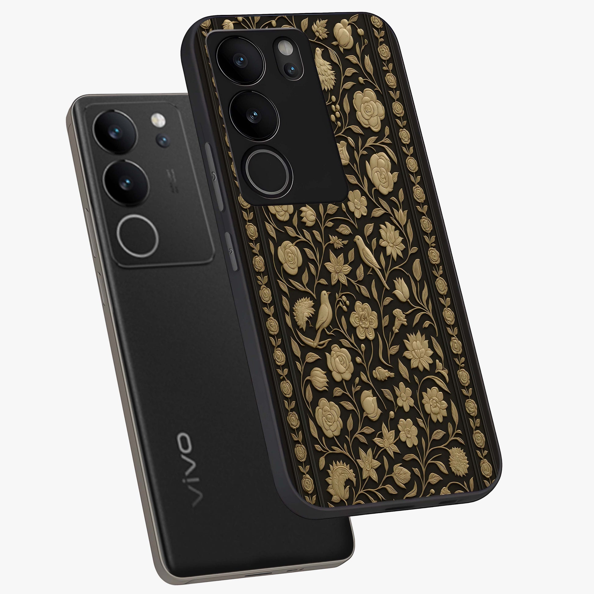 Golden Evil Eye Mandala Glass Case displayed in angled mockup highlighting protective evil eye symbol with golden mandala design.