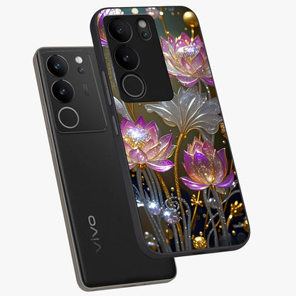 Golden Floral Majesty Glass Case displayed in angled mockup highlighting elegant flower design with royal golden aesthetic.