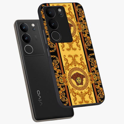 Golden Lotus Glow Glass Case displayed in angled mockup highlighting radiant lotus illustration with spiritual aesthetic.