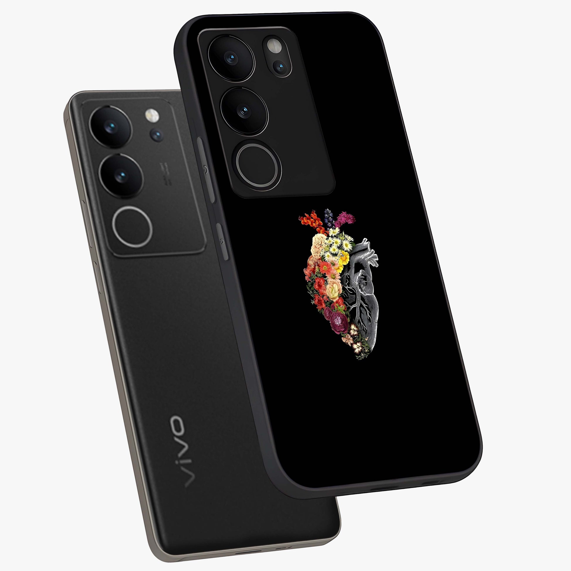 Heart With Flowers Glass Case displayed in angled mockup highlighting romantic flower design with soft aesthetic style.