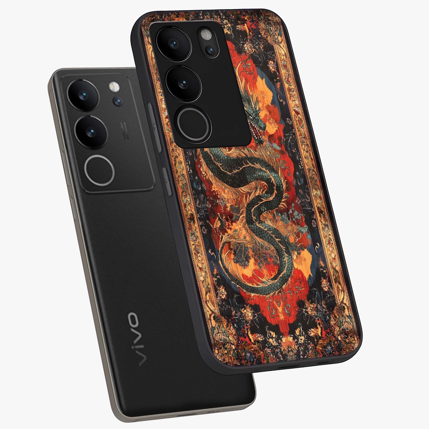 Inferno Dragon Soul Glass Case displayed in angled mockup highlighting powerful dragon illustration with inferno aesthetic.