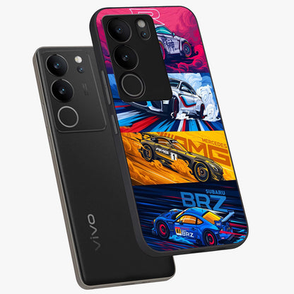 JDM Sports Car Glass Case displayed in angled mockup highlighting sleek Japanese racing car design with automotive aesthetic.