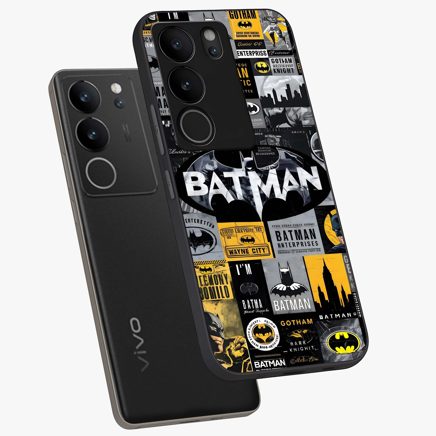 Knight Gotham Rise Glass Case displayed in angled mockup highlighting powerful knight silhouette design with dramatic aesthetic.