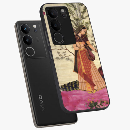 Lady With Veena Art Glass Case displayed in angled mockup highlighting graceful musical illustration with cultural artistic aesthetic.