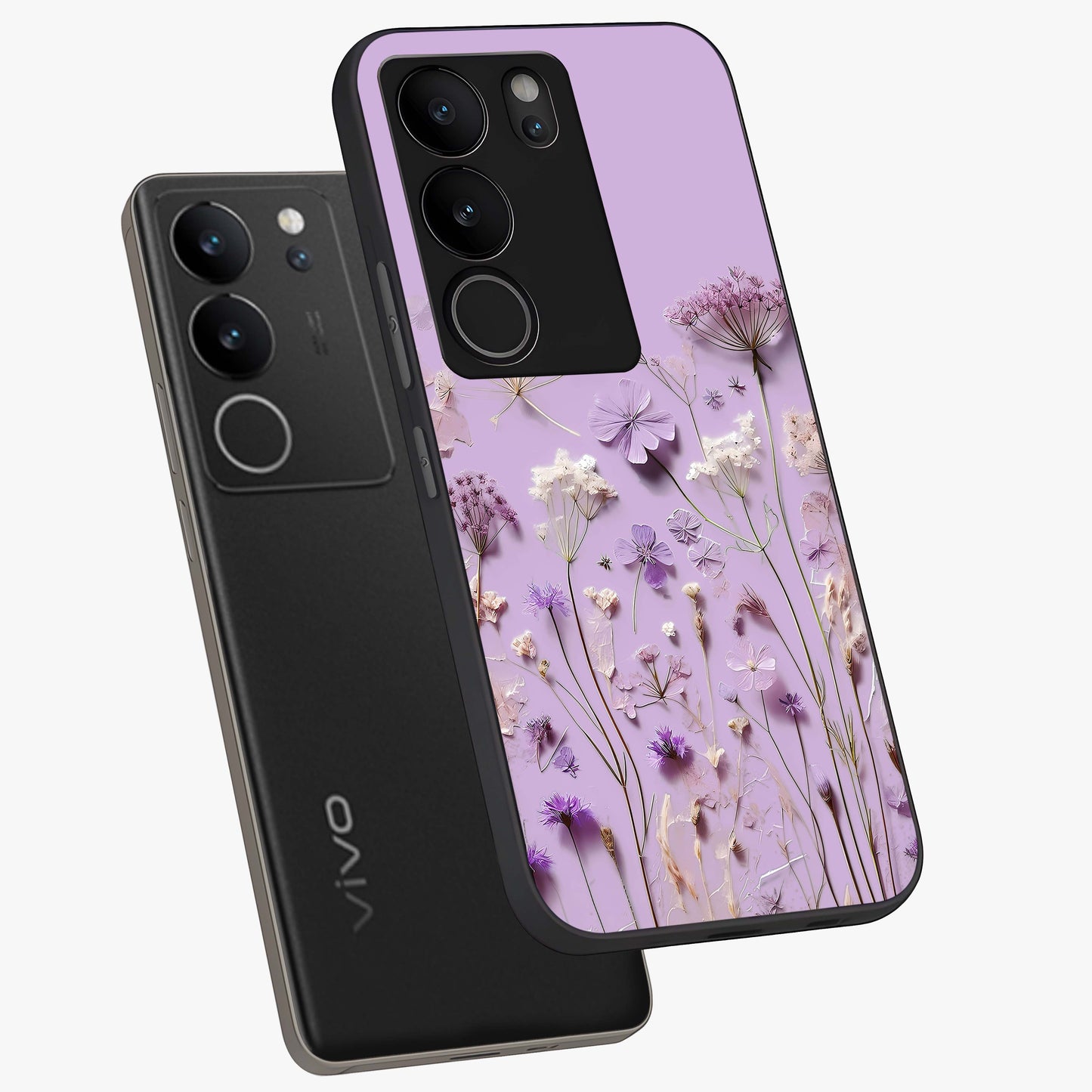 Lavender Blossom Dream Glass Case displayed in angled mockup highlighting dreamy lavender flower design with calming aesthetic style.