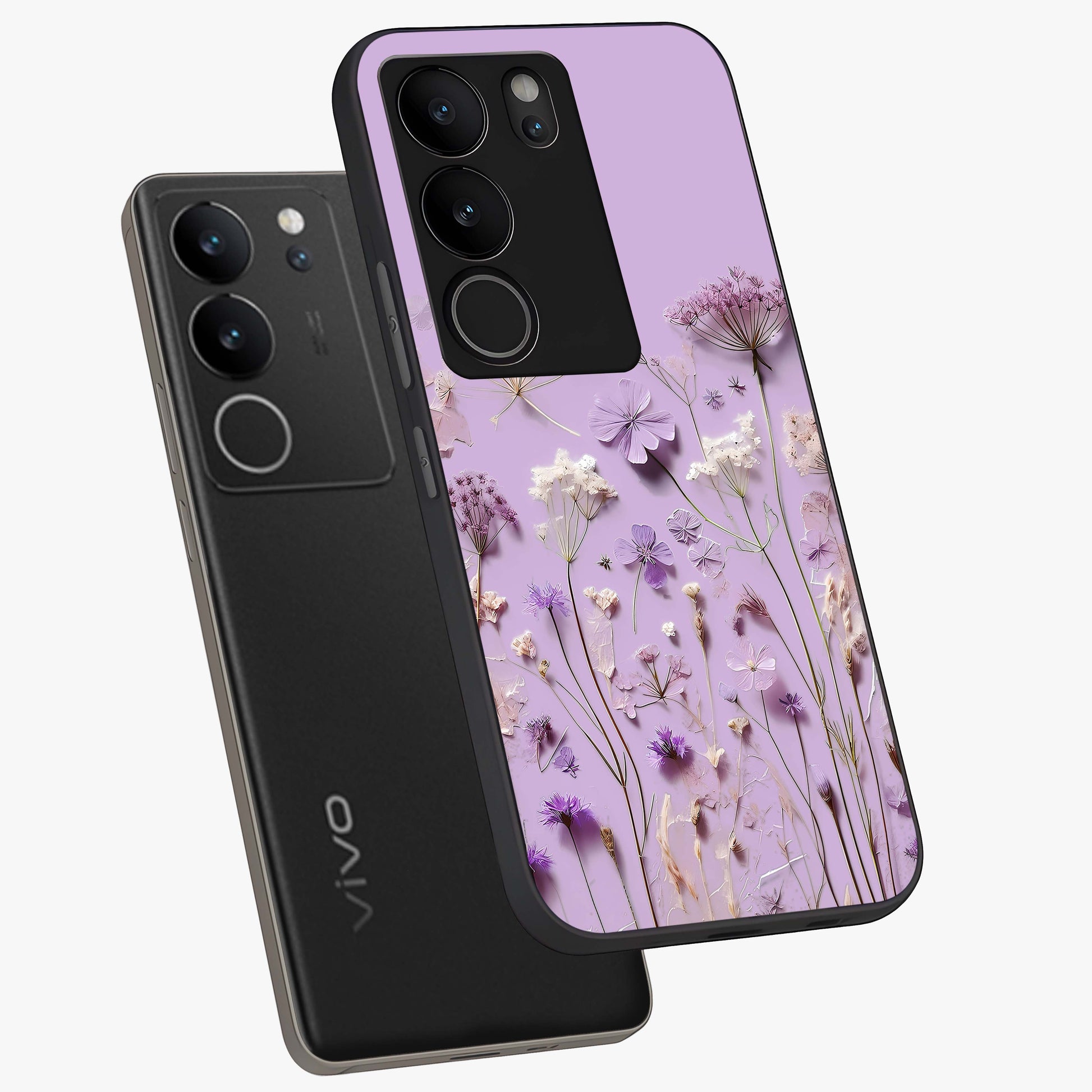 Lavender Blossom Dream Glass Case displayed in angled mockup highlighting dreamy lavender flower design with calming aesthetic style.