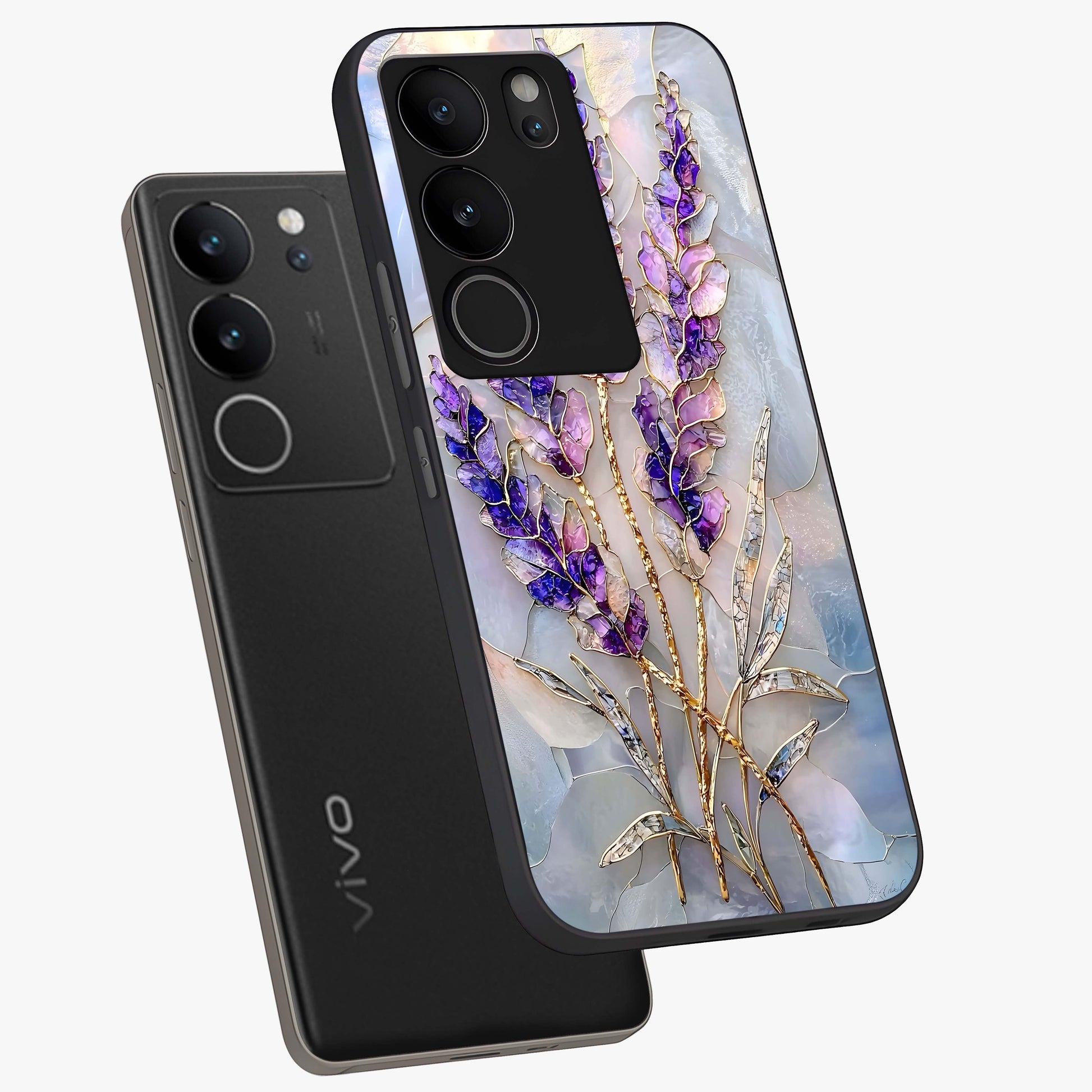 Lavender Dream Glow Glass Case displayed in angled mockup highlighting dreamy purple glow design with soft artistic style.