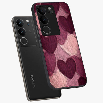 Layered Paper Hearts Glass Case displayed in angled mockup highlighting creative paper craft heart design with romantic aesthetic.