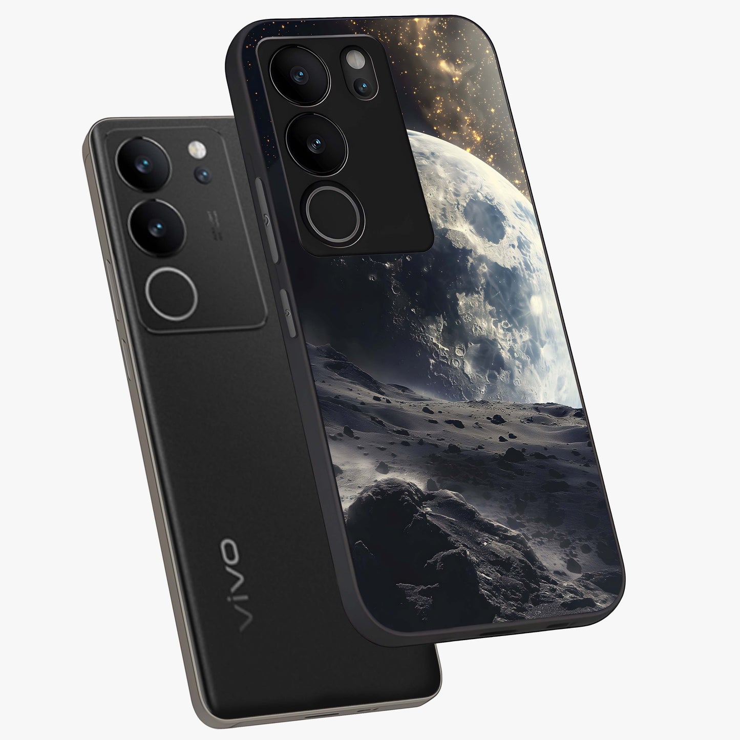 Lunar Horizon Glow Glass Case displayed in angled mockup highlighting celestial moon design with dreamy night aesthetic.