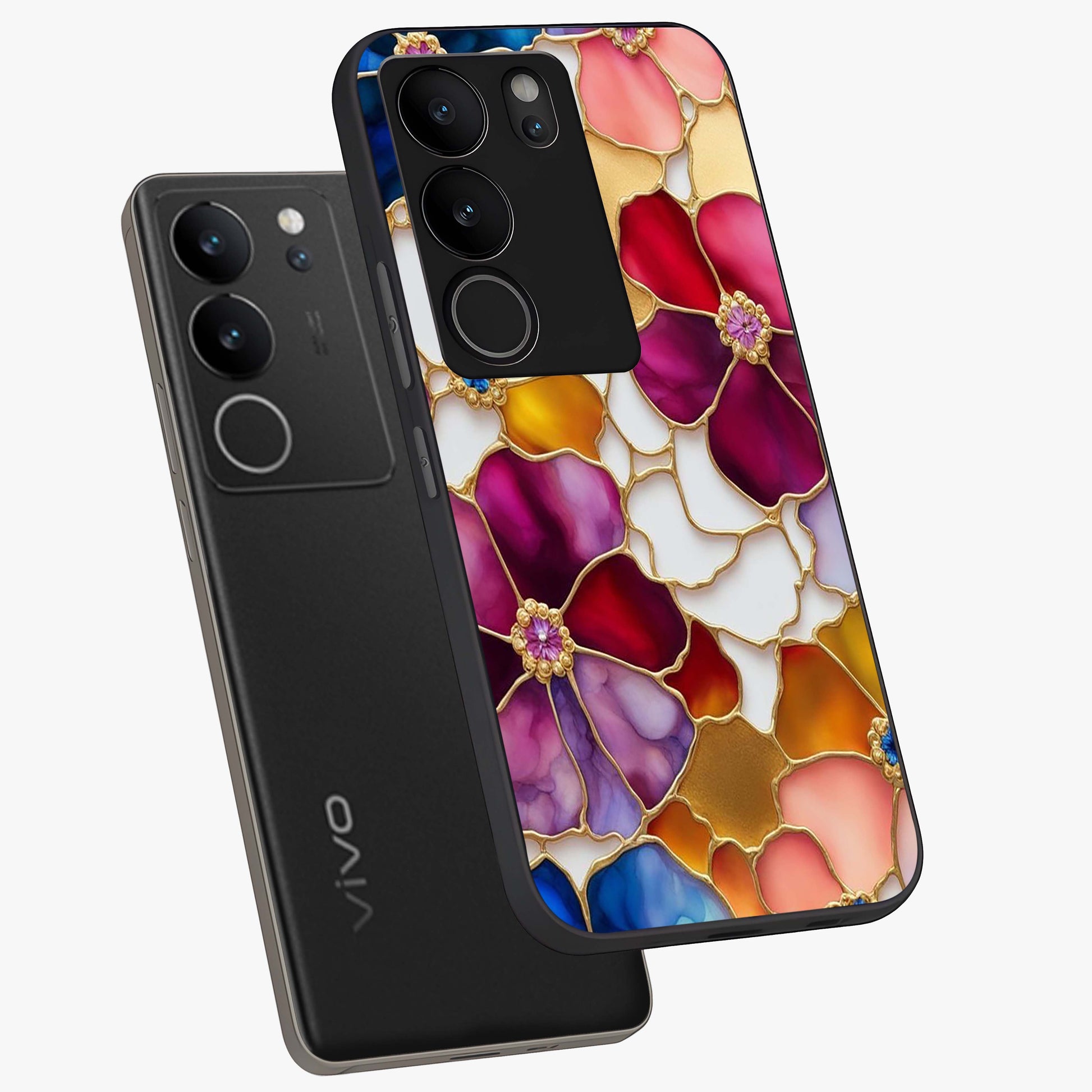 Marble Flower Pattern Glass Case displayed in angled mockup highlighting elegant marble floral design with modern aesthetic.