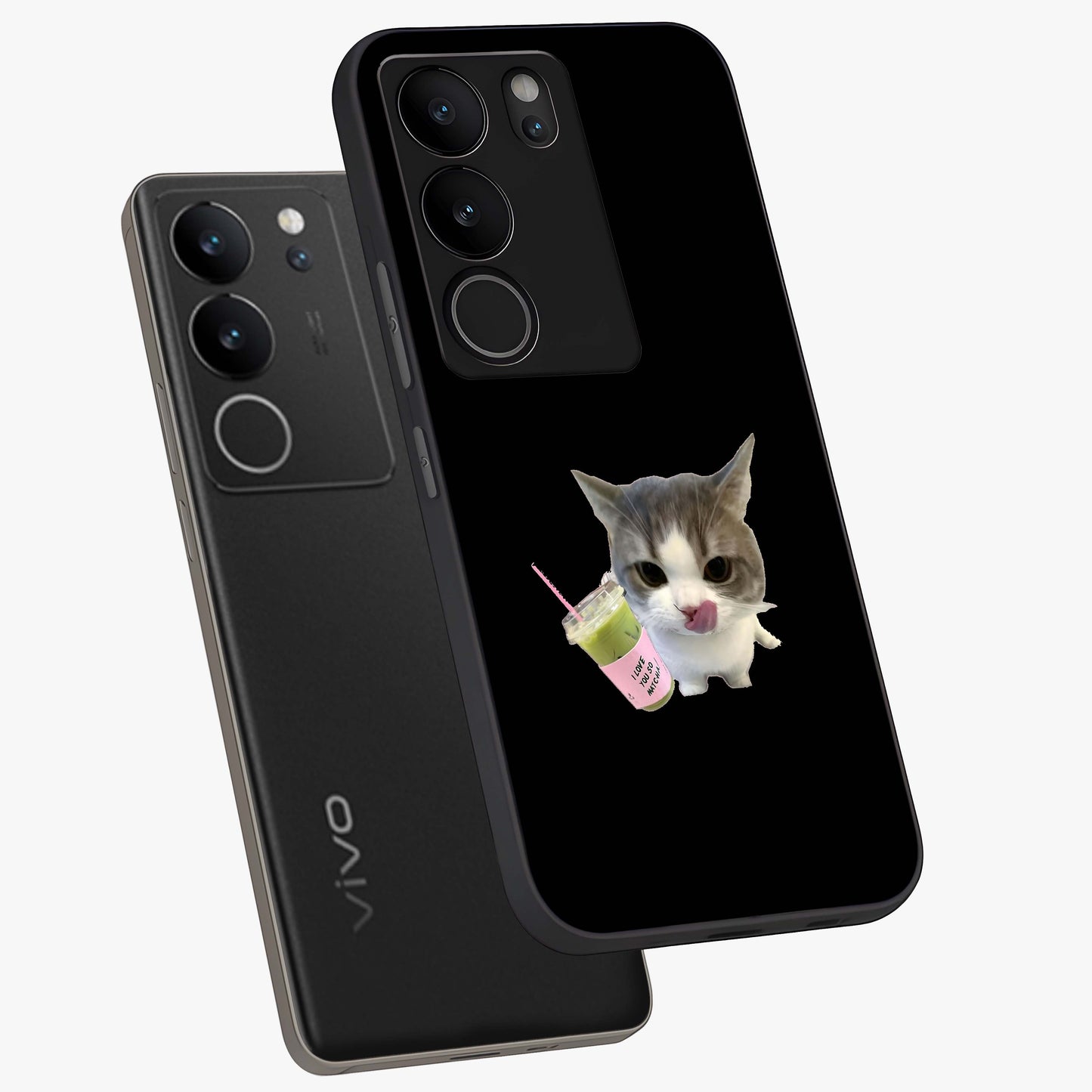 Matcha Cat Style Glass Case displayed in angled mockup highlighting playful feline design with pastel matcha aesthetic.