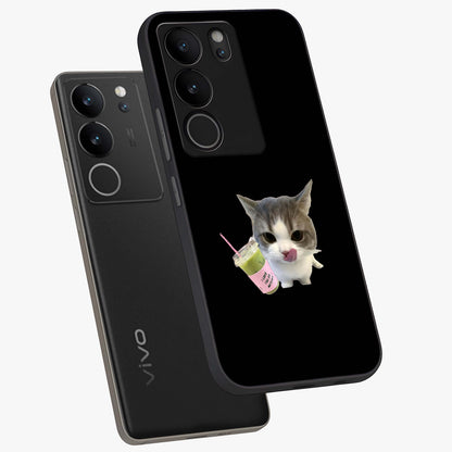 Matcha Cat Style Glass Case displayed in angled mockup highlighting playful feline design with pastel matcha aesthetic.