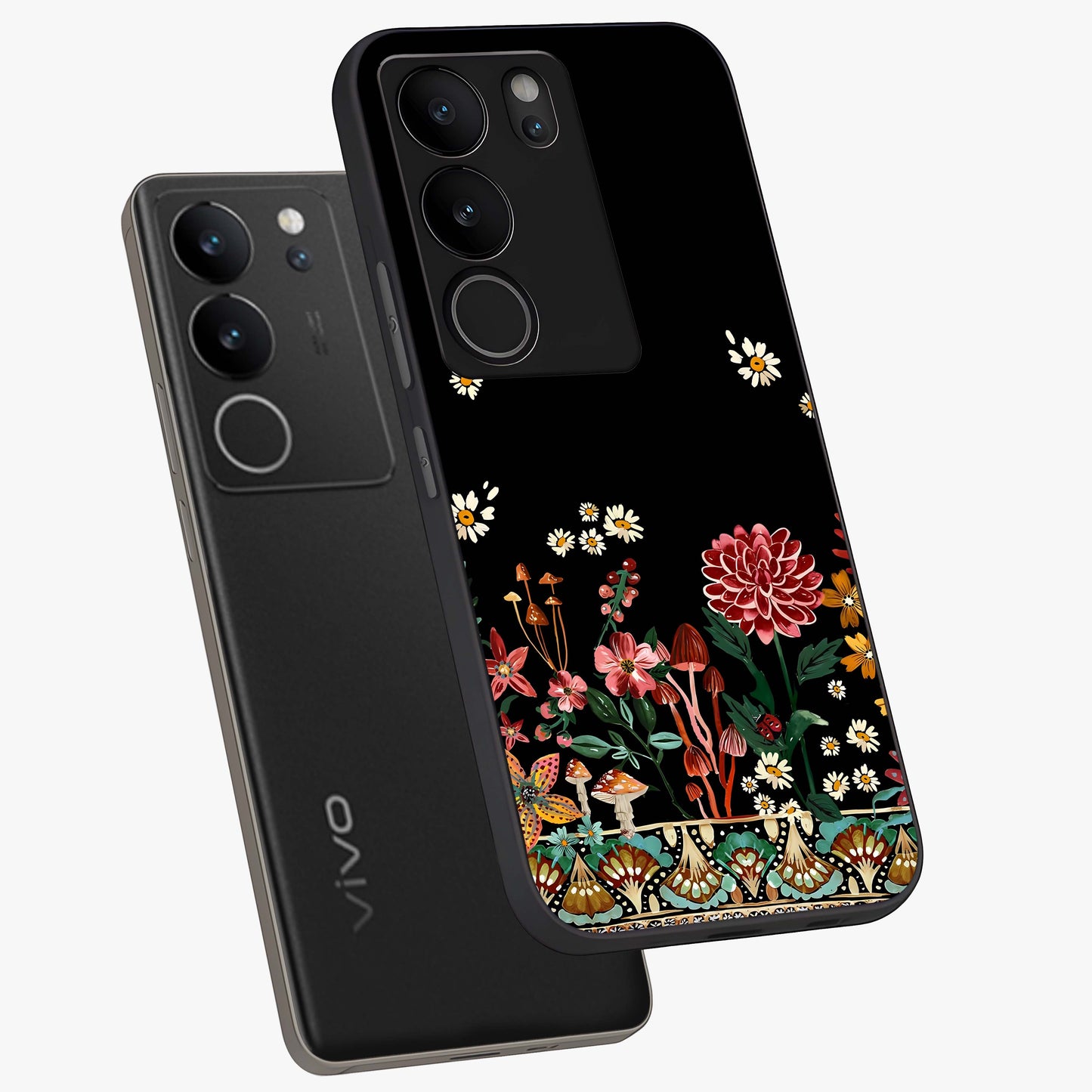 Midnight Bloom Pattern Glass Case displayed in angled mockup highlighting elegant flower design with midnight aesthetic style.