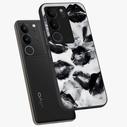 Midnight Kiss Marks Glass Case displayed in angled mockup highlighting playful romantic design with bold midnight aesthetic.