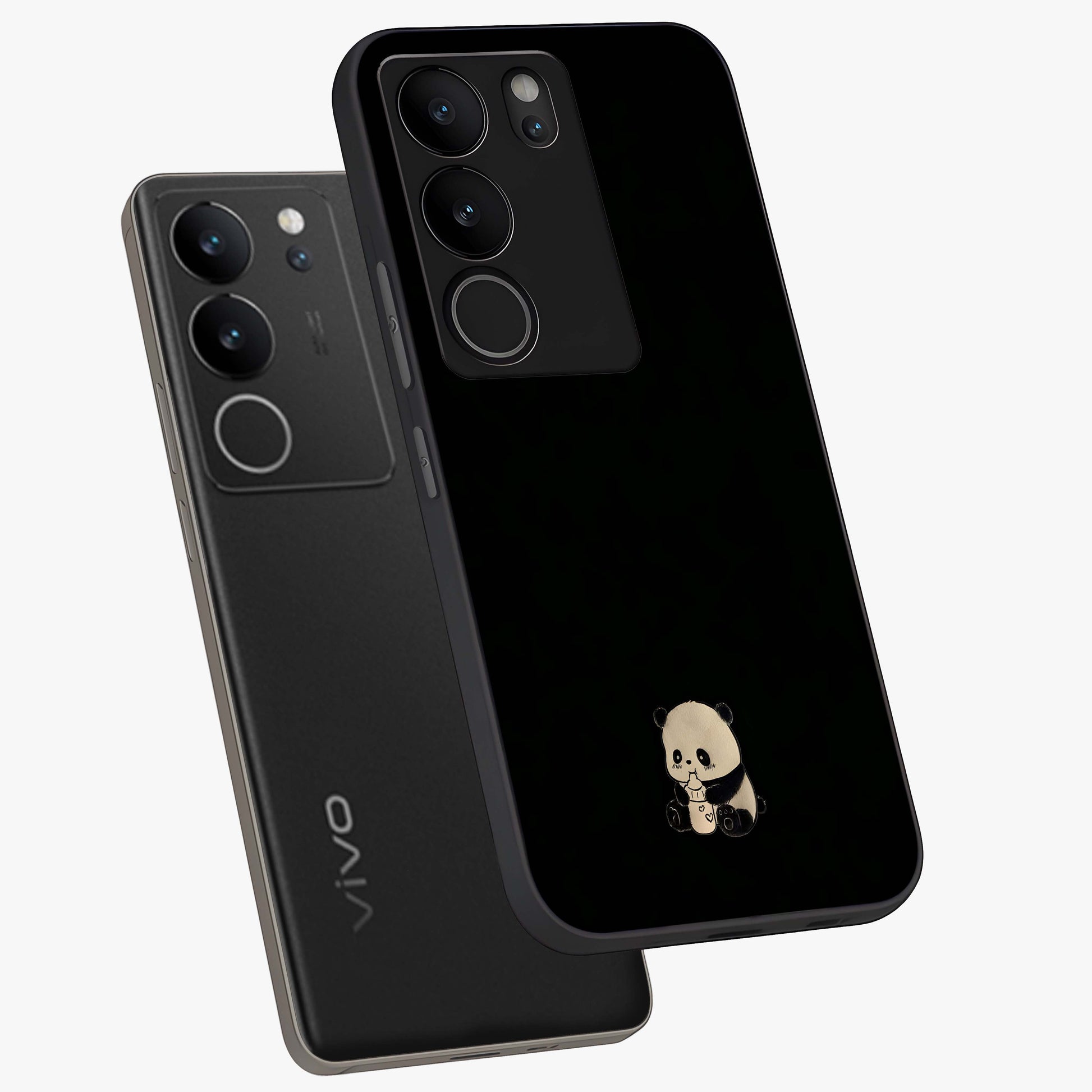 Midnight Panda Love Glass Case displayed in angled mockup highlighting adorable panda illustration with midnight aesthetic.