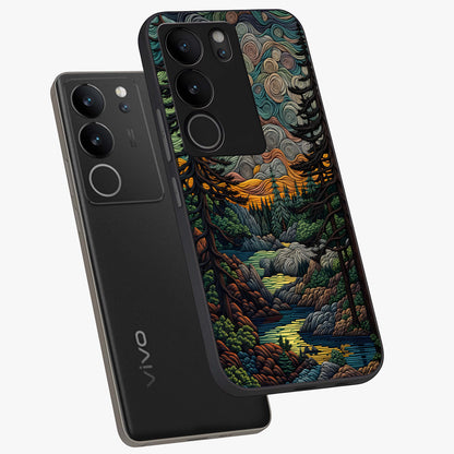 Moonlight Forest Dream Glass Case displayed in angled mockup highlighting dreamy forest design with glowing moon aesthetic.