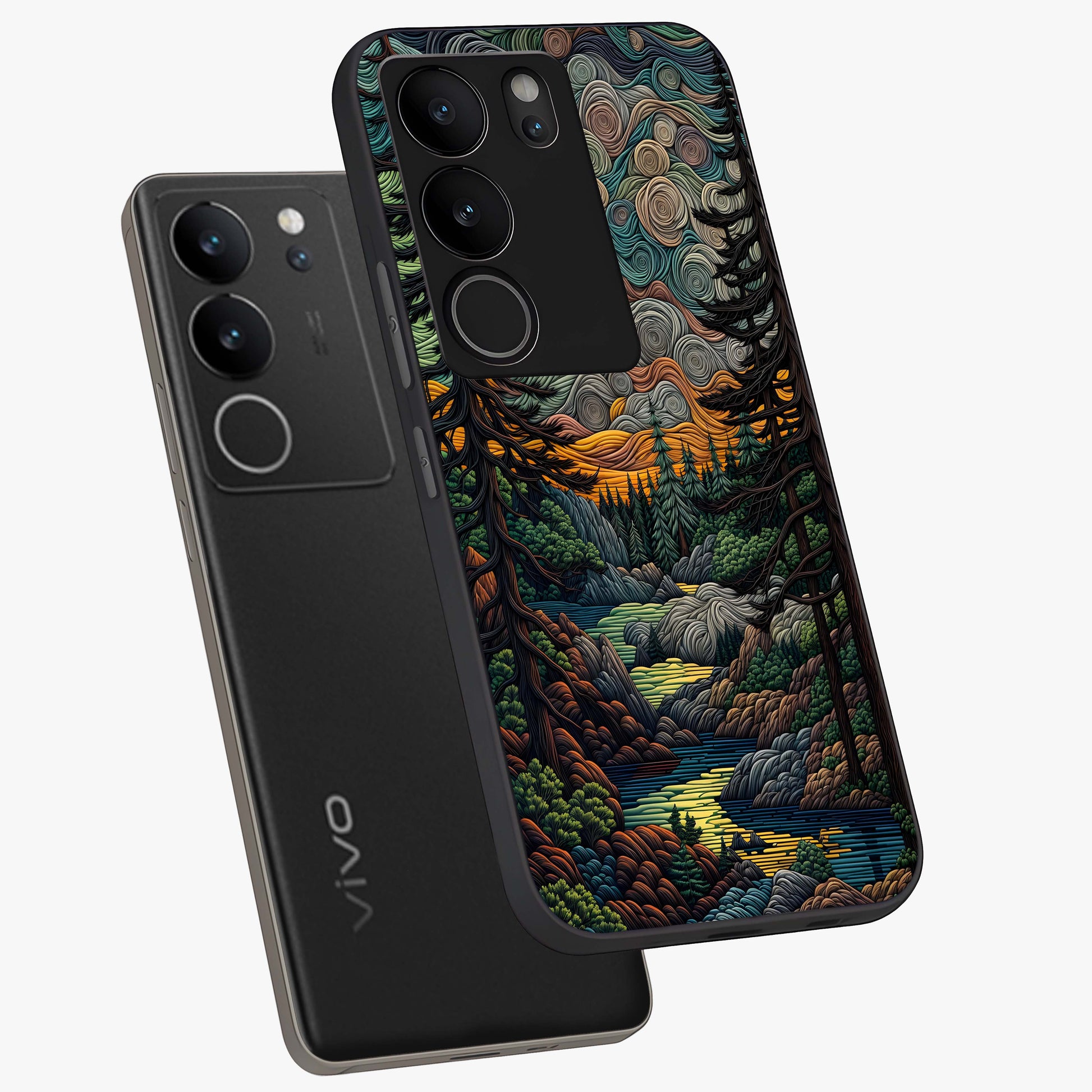 Moonlight Forest Dream Glass Case displayed in angled mockup highlighting dreamy forest design with glowing moon aesthetic.