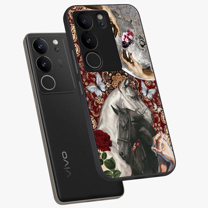 Moonlit Royal Stallion Glass Case displayed in angled mockup highlighting powerful stallion illustration with royal night aesthetic.