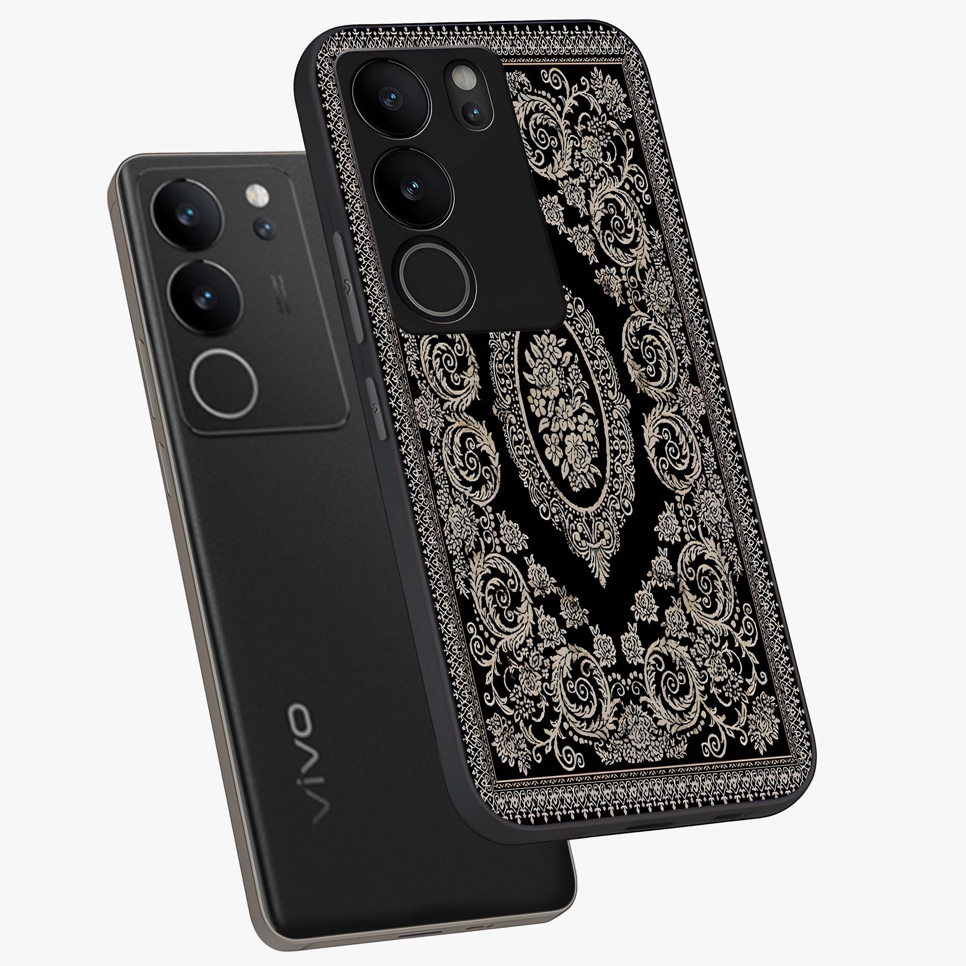 Noir Bloom Elegance Glass Case displayed in angled mockup highlighting refined flower design with stylish noir aesthetic.