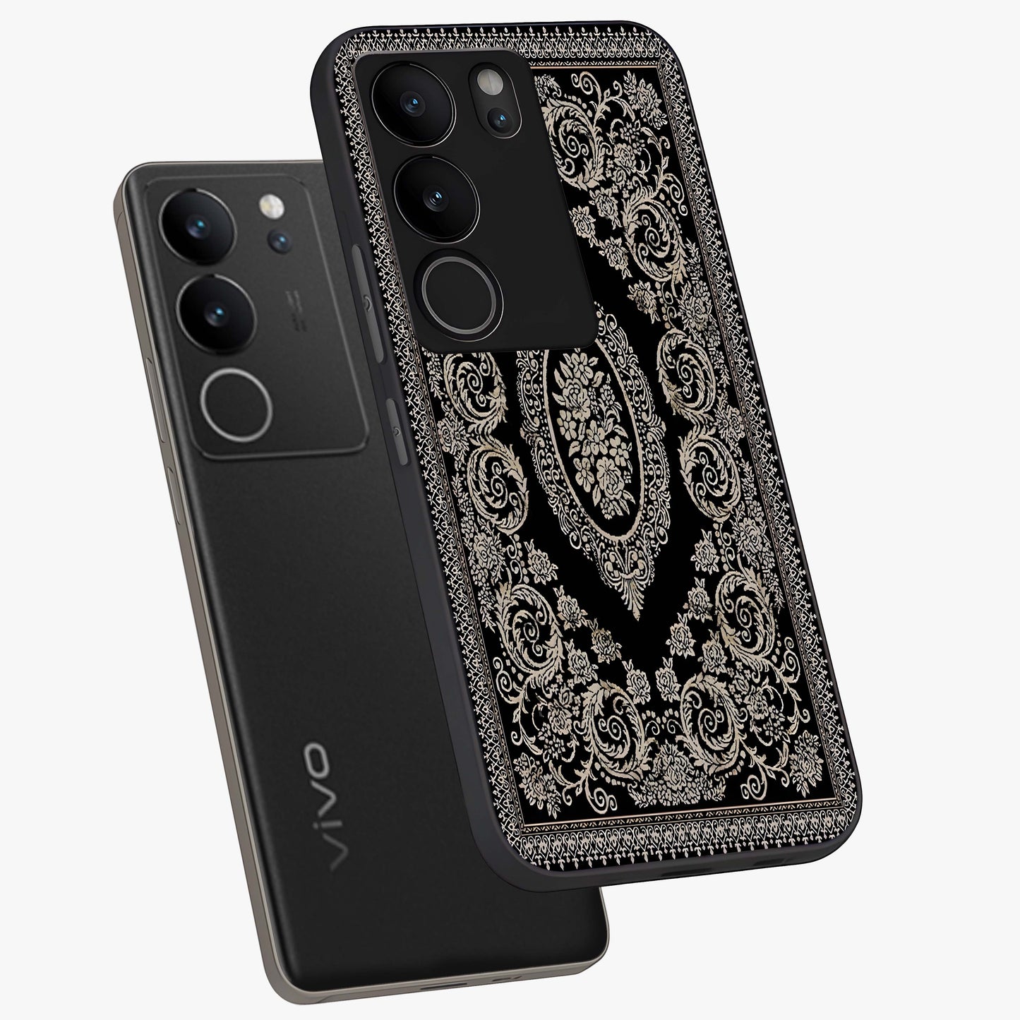 Noir Bloom Elegance Glass Case displayed in angled mockup highlighting refined flower design with stylish noir aesthetic.