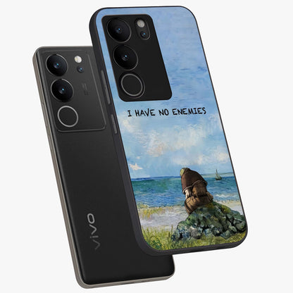 Peace Beyond War Glass Case displayed in angled mockup highlighting meaningful message design with artistic aesthetic style.