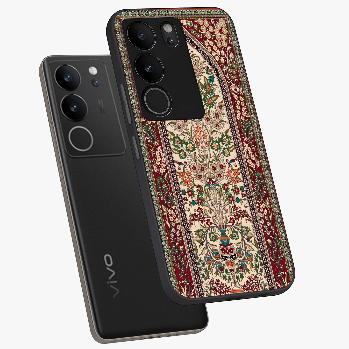 Persian Inspired Glass Case displayed in angled mockup highlighting intricate traditional design with elegant cultural aesthetic.