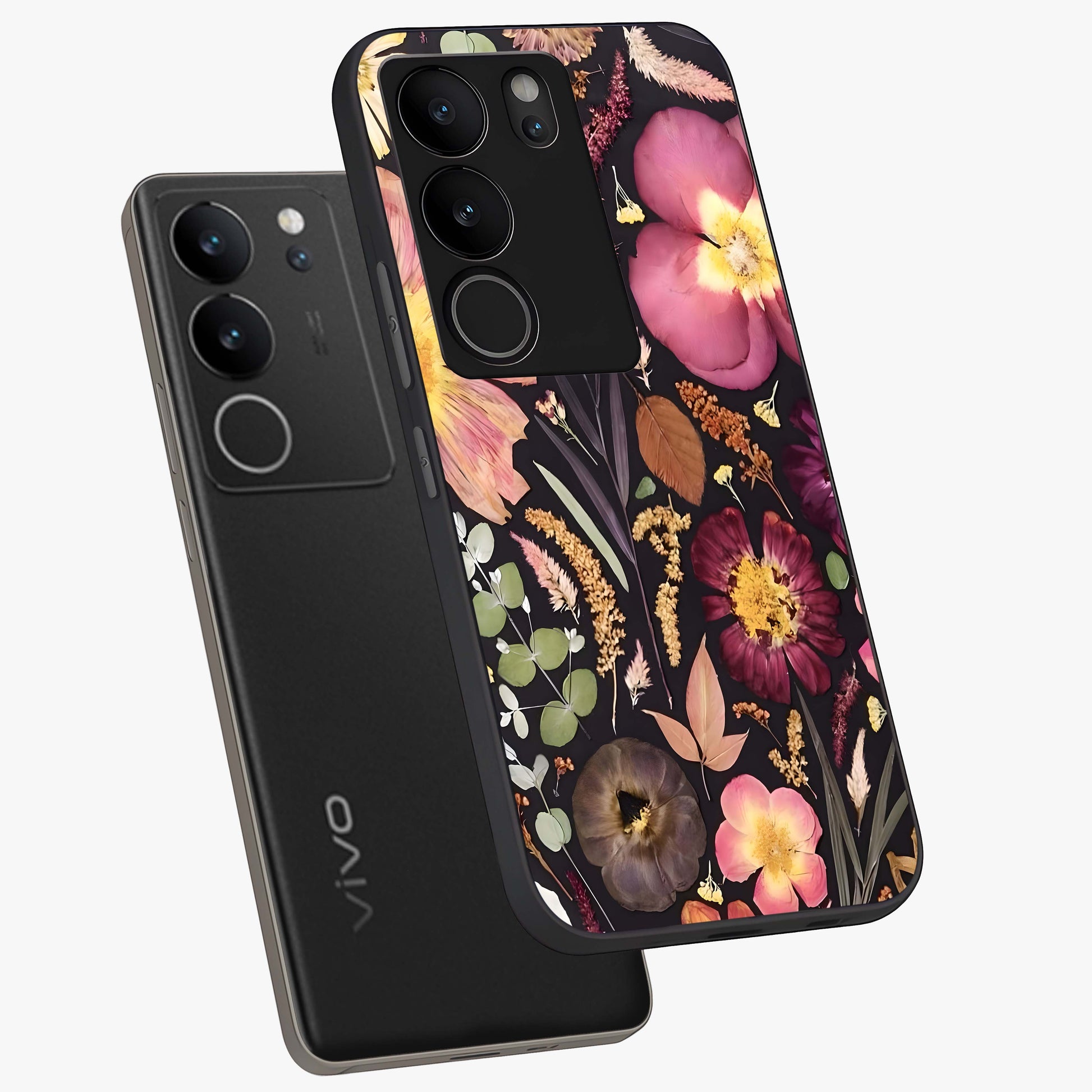 Petal Dream Tapestry Glass Case displayed in angled mockup highlighting decorative petal pattern with elegant botanical aesthetic.