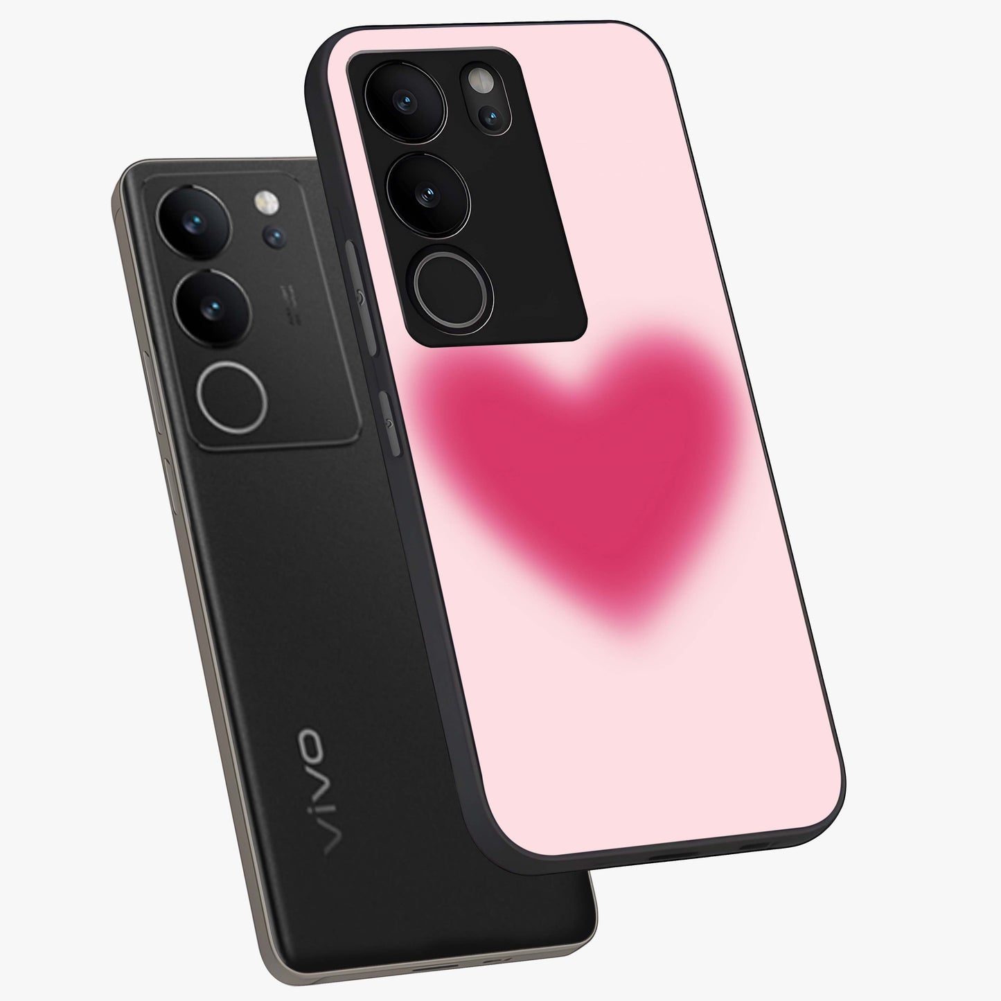 Pink Aura Heart Glass Case displayed in angled mockup highlighting vibrant pink heart design with dreamy aura aesthetic.